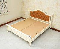 Mumbai Solid Wood Queen Size Bed Upholstered Headboard Furniselan frosty white