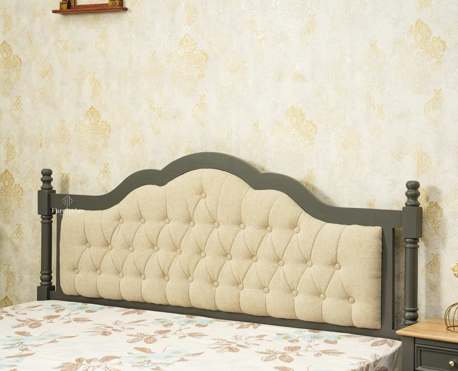 Mumbai Solid Wood Queen Size Bed Upholstered Headboard Furniselan slate grey