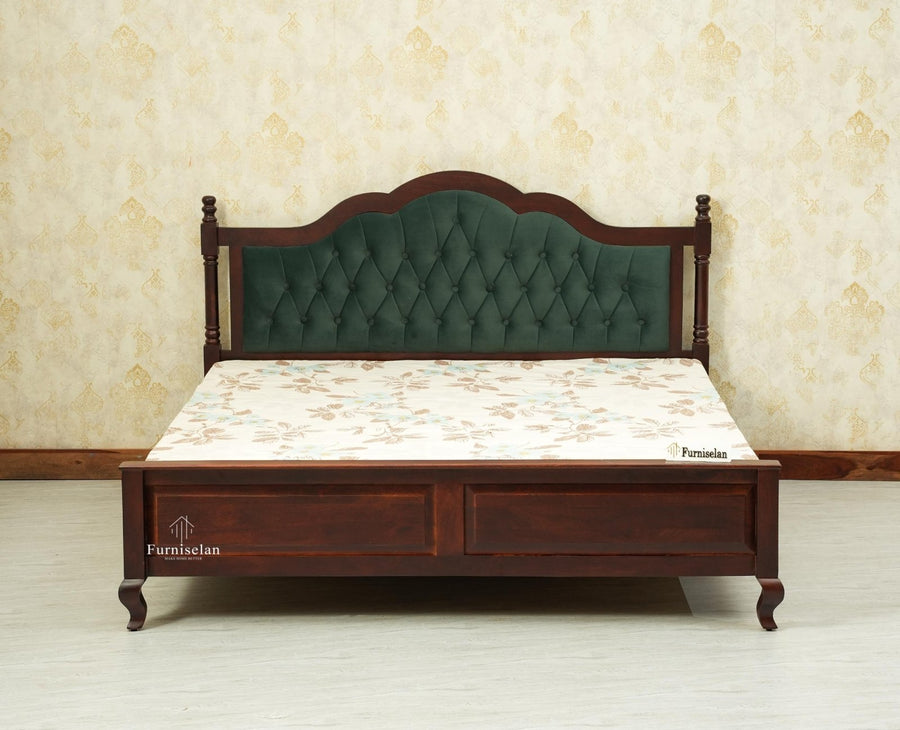 Mumbai Solid Wood Queen Size Bed Upholstered Headboard Furniselan grey finish 