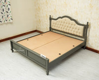 Mumbai Solid Wood Queen Size Bed Upholstered Headboard Furniselan slate grey