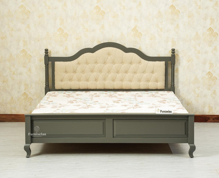 Mumbai Solid Wood Queen Size Bed Upholstered Headboard Furniselan slate grey