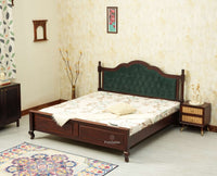 Mumbai Solid Wood Queen Size Bed Upholstered Headboard Furniselan grey finish 