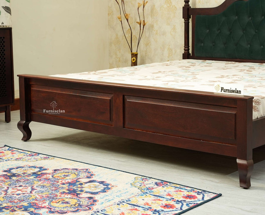Mumbai Solid Wood Queen Size Bed Upholstered Headboard Furniselan grey finish 