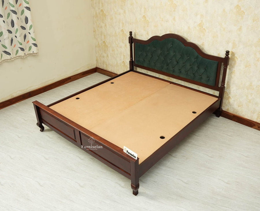 Mumbai Solid Wood Queen Size Bed Upholstered Headboard Furniselan grey finish 