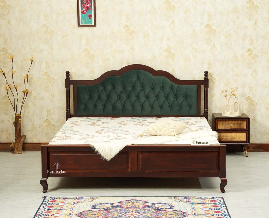 Mumbai Solid Wood Queen Size Bed Upholstered Headboard Furniselan grey finish 
