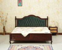 Mumbai Solid Wood Queen Size Bed Upholstered Headboard Furniselan grey finish 