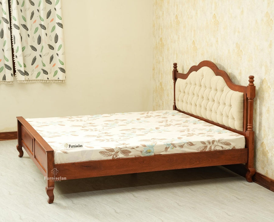 Mumbai Solid Wood Queen Size Bed Upholstered Headboard Furniselan brown finish 