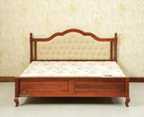 Mumbai Solid Wood Queen Size Bed Upholstered Headboard Furniselan brown finish 