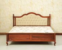 Mumbai Solid Wood Queen Size Bed Upholstered Headboard Furniselan brown finish 