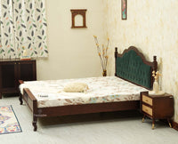 Mumbai Solid Wood Queen Size Bed Upholstered Headboard Furniselan grey finish 