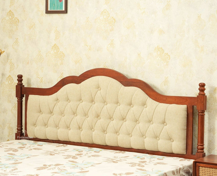 Mumbai Solid Wood Queen Size Bed Upholstered Headboard Furniselan brown finish 