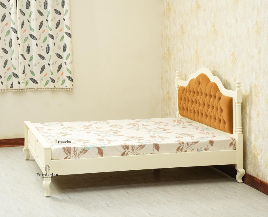 Mumbai Solid Wood Queen Size Bed Upholstered Headboard Furniselan frosty white