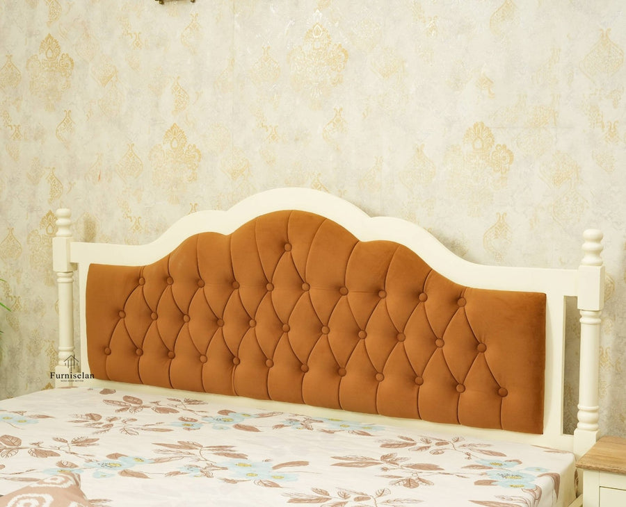 Mumbai Solid Wood Queen Size Bed Upholstered Headboard Furniselan frosty white