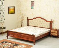 Mumbai Solid Wood Queen Size Bed Upholstered Headboard Furniselan brown finish 