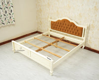 Mumbai Solid Wood Queen Size Bed Upholstered Headboard Furniselan frosty white