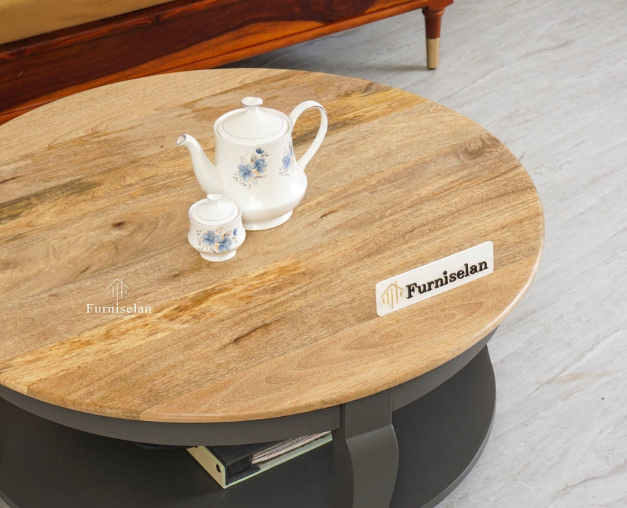 Mumbai Solid Wood Round Coffee Table Furniselan -  Slate-Grey