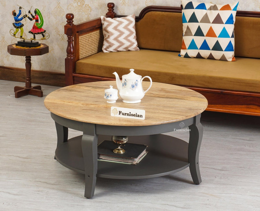 Mumbai Solid Wood Round Coffee Table Furniselan -  Slate-Grey