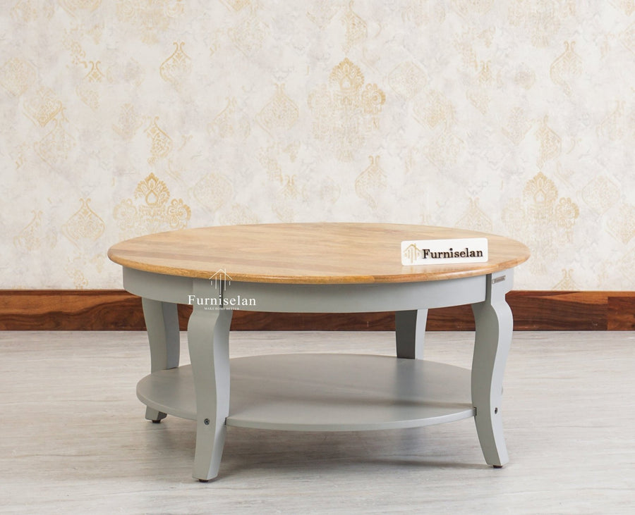 Mumbai Solid Wood Round Coffee Table Furniselan - Cool-Grey