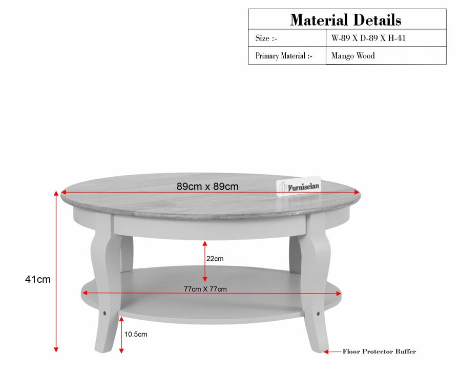 Mumbai Solid Wood Round Coffee Table - Coffee Table - Furniselan Frosty White