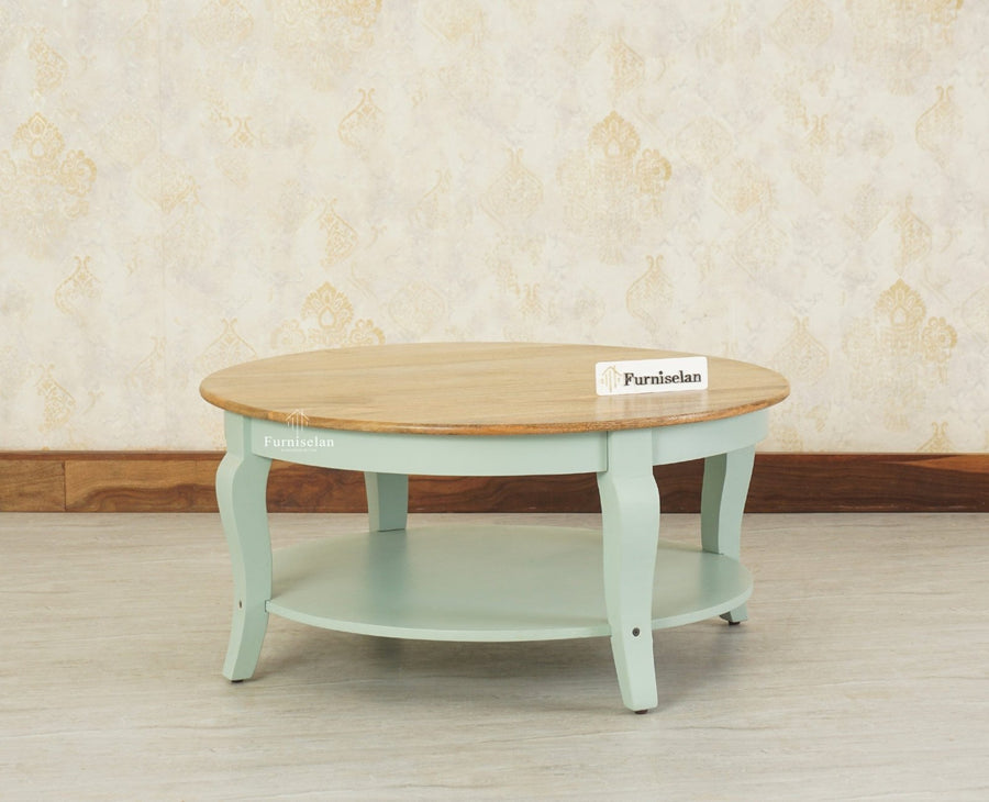 Mumbai Solid Wood Round Coffee Table - Coffee Table - Furniselan Silt Green