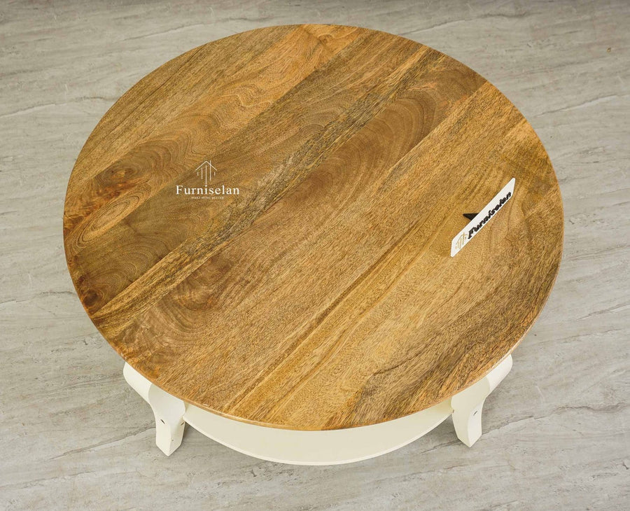 Mumbai Solid Wood Round Coffee Table - Coffee Table - Furniselan Frosty White