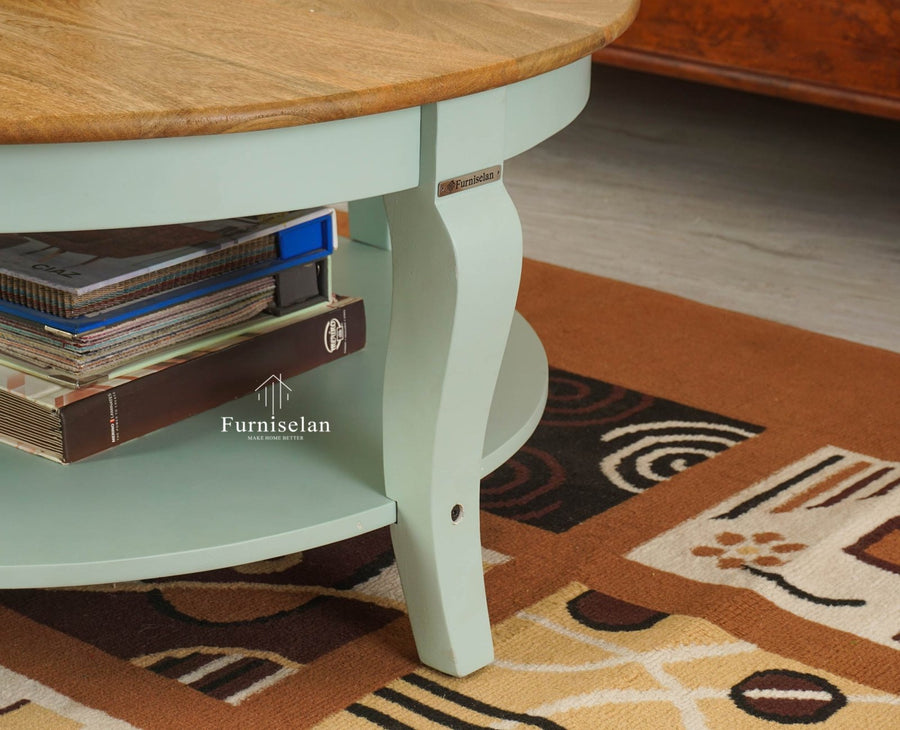 Mumbai Solid Wood Round Coffee Table - Coffee Table - Furniselan Silt Green