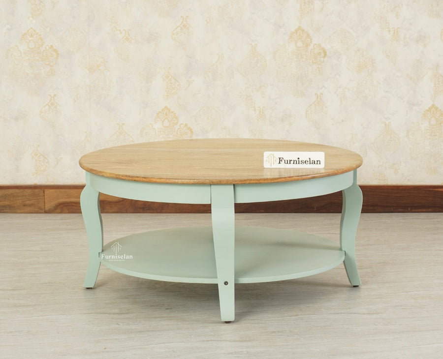 Mumbai Solid Wood Round Coffee Table - Coffee Table - Furniselan Silt Green