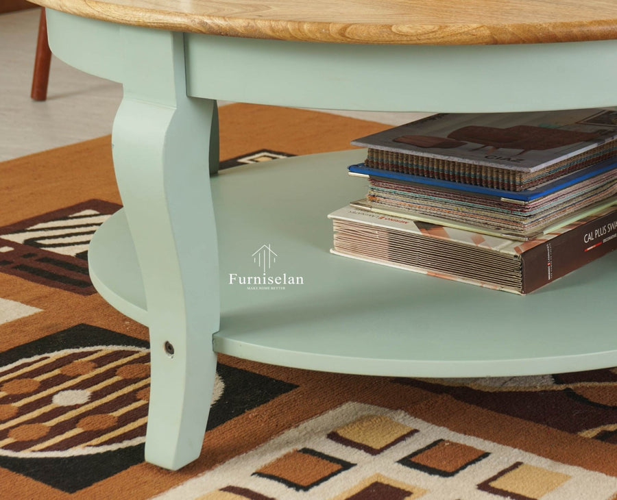 Mumbai Solid Wood Round Coffee Table - Coffee Table - Furniselan Silt Green