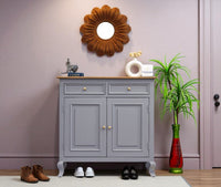 Mumbai Solid Wood Shoe Rack Cabinet Two Doors & Drawers - Sideboard - Furniselan-Cool-Grey
