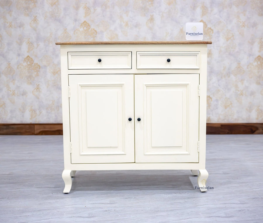 Mumbai Solid Wood Shoe Rack Cabinet Two Doors & Drawers - Sideboard - Furniselan-Frosty-White