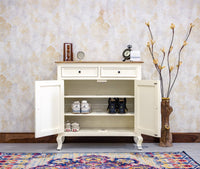 Mumbai Solid Wood Shoe Rack Cabinet Two Doors & Drawers - Sideboard - Furniselan-Frosty-White