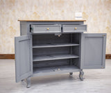 Mumbai Solid Wood Shoe Rack Cabinet Two Doors & Drawers - Sideboard - Furniselan-Cool-Grey
