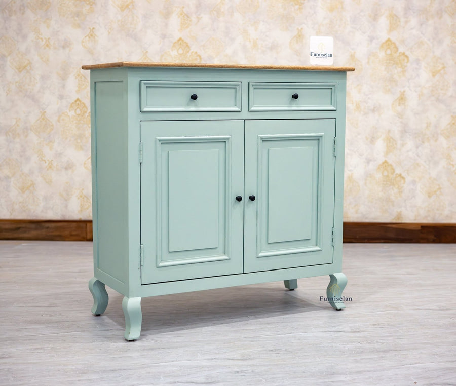 Mumbai Solid Wood Shoe Rack Cabinet Two Doors & Drawers - Sideboard - Furniselan-Silt-Green