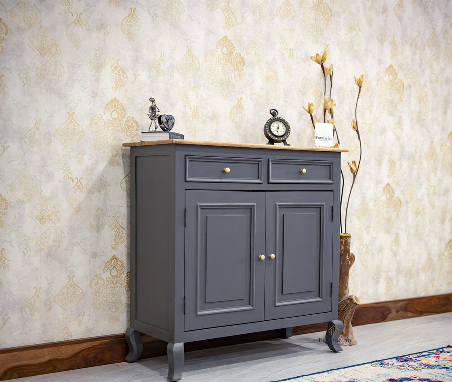 Mumbai Solid Wood Shoe Rack Cabinet Two Doors & Drawers - Sideboard - Furniselan-Slate-Grey