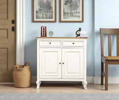 Mumbai Solid Wood Shoe Rack Cabinet Two Doors & Drawers - Sideboard - Furniselan-Frosty-White Furniselan