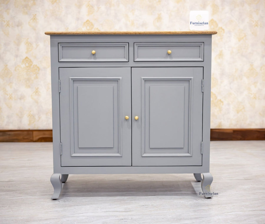 Mumbai Solid Wood Shoe Rack Cabinet Two Doors & Drawers - Sideboard - Furniselan-Cool-Grey