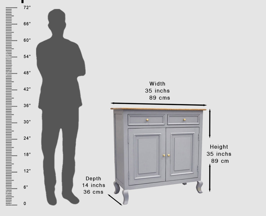 Mumbai Solid Wood Shoe Rack Cabinet Two Doors & Drawers - Sideboard - Furniselan-Cool-Grey