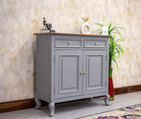 Mumbai Solid Wood Shoe Rack Cabinet Two Doors & Drawers - Sideboard - Furniselan-Cool-Grey
