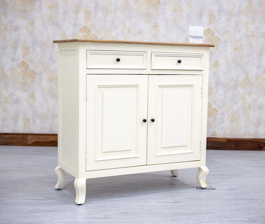 Mumbai Solid Wood Shoe Rack Cabinet Two Doors & Drawers - Sideboard - Furniselan-Frosty-White