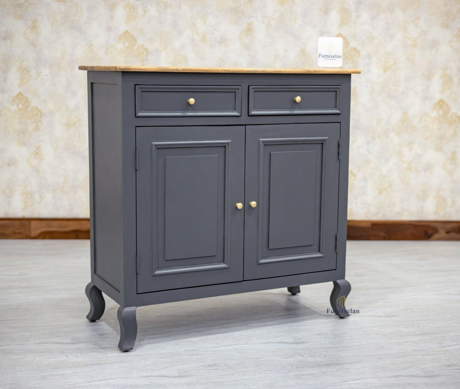 Mumbai Solid Wood Shoe Rack Cabinet Two Doors & Drawers - Sideboard - Furniselan-Slate-Grey