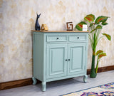 Mumbai Solid Wood Shoe Rack Cabinet Two Doors & Drawers - Sideboard - Furniselan-Silt-Green
