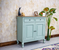 Mumbai Solid Wood Shoe Rack Cabinet Two Doors & Drawers - Sideboard - Furniselan-Silt-Green