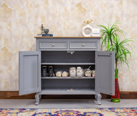 Mumbai Solid Wood Shoe Rack Cabinet Two Doors & Drawers - Sideboard - Furniselan-Cool-Grey