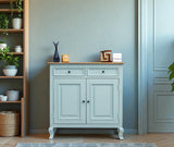 Mumbai Solid Wood Shoe Rack Cabinet Two Doors & Drawers - Sideboard - Furniselan-Silt-Green