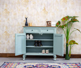 Mumbai Solid Wood Shoe Rack Cabinet Two Doors & Drawers - Sideboard - Furniselan-Silt-Green