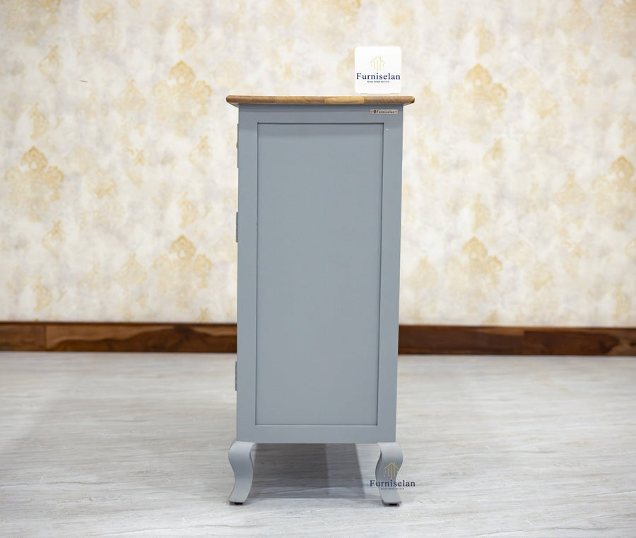Mumbai Solid Wood Shoe Rack Cabinet Two Doors & Drawers - Sideboard - Furniselan-Cool-Grey