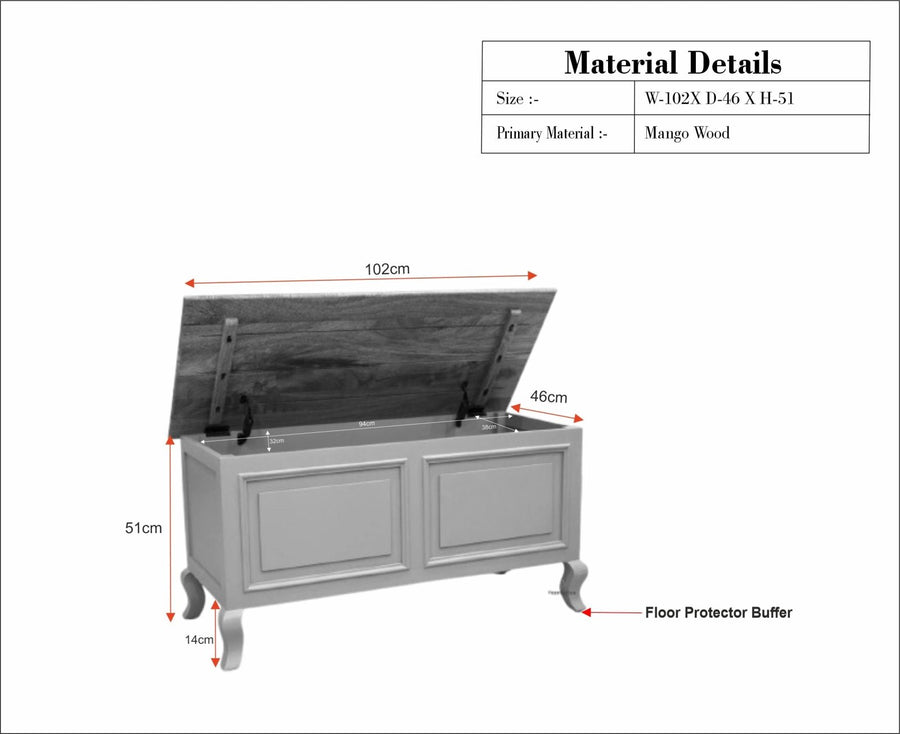 Mumbai Solid Wood Storage Trunk Box - Trunks & Cabinets - Furniselan-Frosty-White