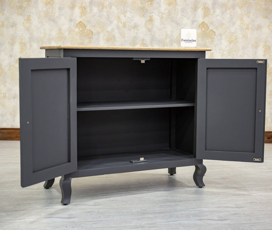 Mumbai Solid Wood Two Door Sideboard Cabinet - Sideboard - Furniselan - Slate-Grey