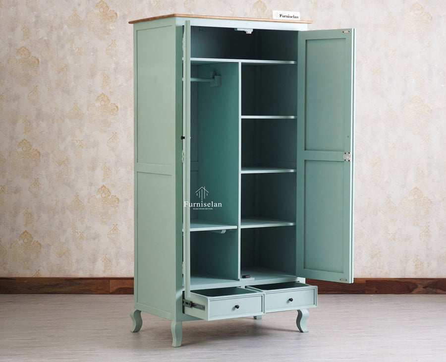 Mumbai Solid Wood Two Door Wardrobe - Wardrobes & Cabinets - Furniselan - Silt Green