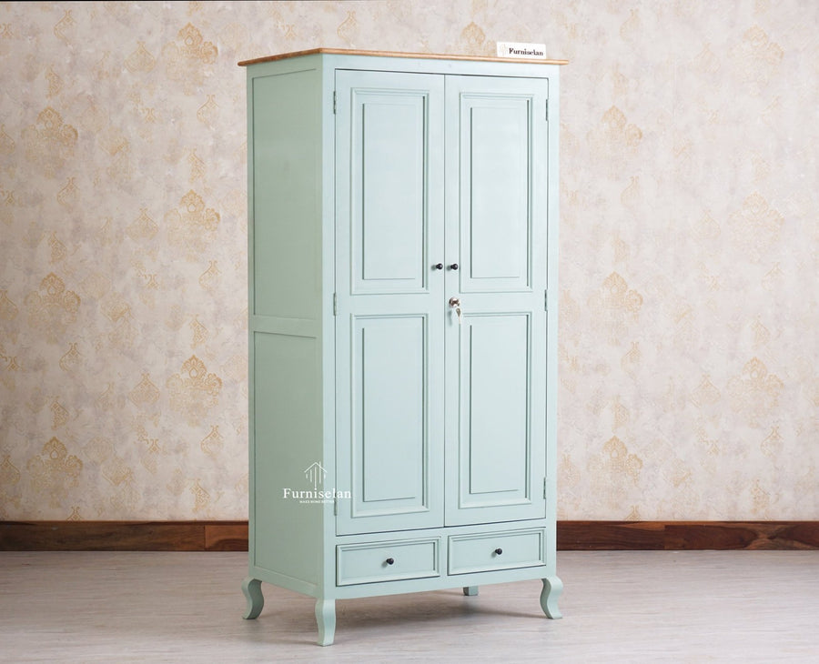 Mumbai Solid Wood Two Door Wardrobe - Wardrobes & Cabinets - Furniselan - Silt Green